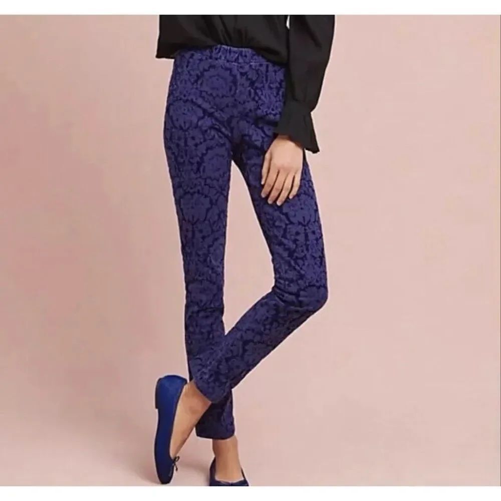 Anthropologie the essential skinny burnout velvet pant purple size 8